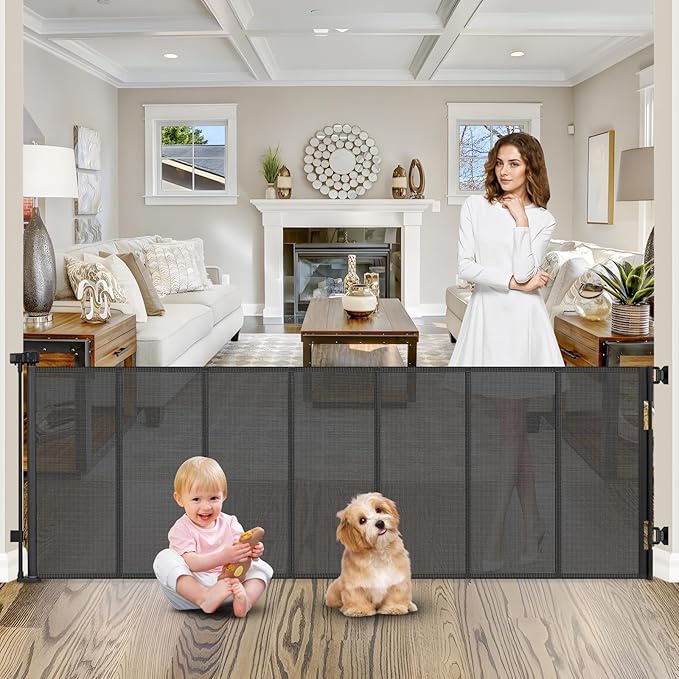 Reinforced Bottom 120 Inch Retractable Baby Gates Extra Wide Baby Gates for Large Openings 10 Ft Retractable Dog Gates for Doorways Extra Wide Outdoor Retractable Gates for Dogs Extra Long Pet Gate