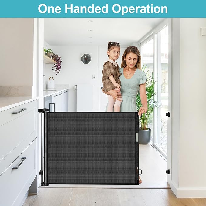 Retractable Dog Gate for Doorways 33” Tall X 55” Wide Retractable Baby Gates Outdoor Retractable Gate Retractable Mesh Gate Retractable Pet Gate Child Safety Gate Pet Gate for Stairs Outdoor Dog Gate