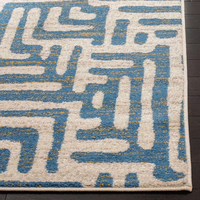 SAFAVIEH Amsterdam Collection Area Rug - 6'7" x 9'2", Ivory & Light Blue, Modern Abstract Design, Non-Shedding & Easy Care, Ideal for High Traffic Areas in Living Room, Bedroom (AMS106C)