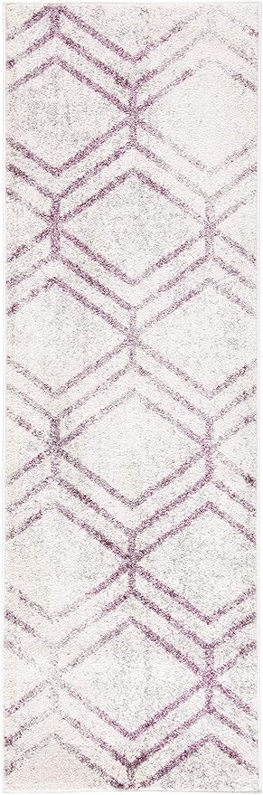 SAFAVIEH Adirondack Collection Runner Rug - 2'6" x 12', Ivory & Plum, Modern Geometric Distressed Design, Non-Shedding & Easy Care, Ideal for High Traffic Areas in Living Room, Bedroom (ADR253C)