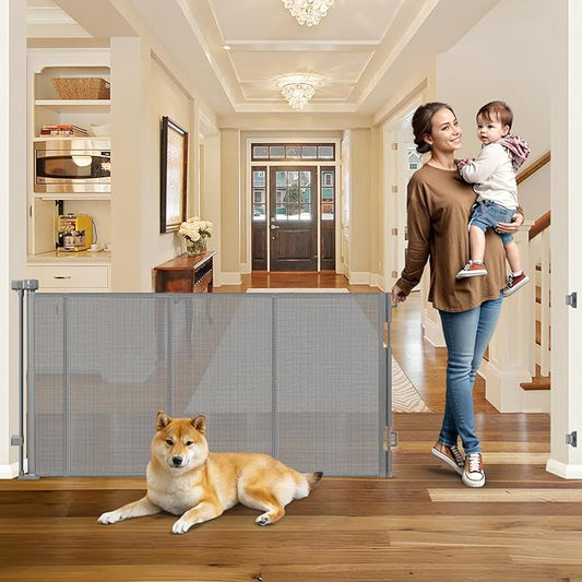 Reinforced 100 Inch Extra Long Baby Gates for Large Openings Retractable Baby Gate Retractable Dog Gate for Doorways Extra Wide Mesh Baby Gate Retractable Child Gates for Wide Openings Large Baby Gate
