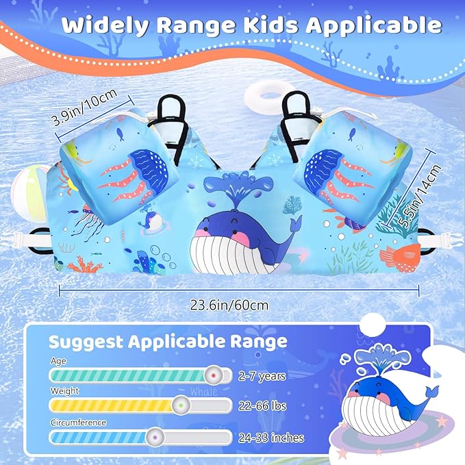 Vvinca Separable Toddler Swim Vest Fit 22-66 Lbs（1-6 Years）|2025 Newest 3 in 1 Pool Float & Arm Bands Boys and Girls, Adjustable Sturdy Safety for Infant 1 2 3 4 5 6 Year