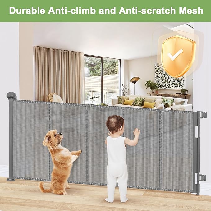 Reinforced 100 Inch Extra Long Baby Gates for Large Openings Retractable Baby Gate Retractable Dog Gate for Doorways Extra Wide Mesh Baby Gate Retractable Child Gates for Wide Openings Large Baby Gate
