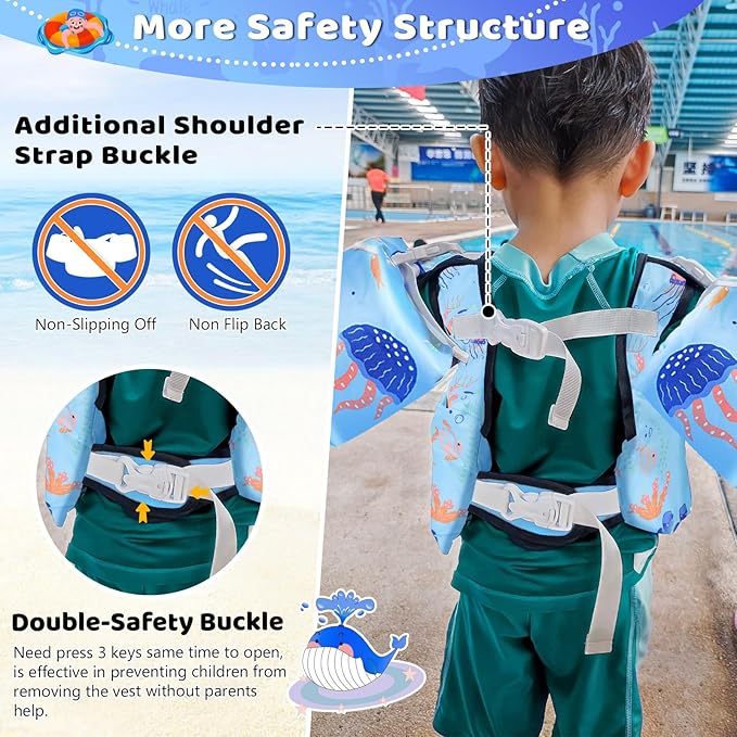 Vvinca Separable Toddler Swim Vest Fit 22-66 Lbs（1-6 Years）|2025 Newest 3 in 1 Pool Float & Arm Bands Boys and Girls, Adjustable Sturdy Safety for Infant 1 2 3 4 5 6 Year