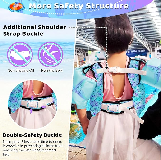 Vvinca Separable Toddler Swim Vest Fit 22-66 Lbs（1-6 Years）|2025 Newest 3 in 1 Pool Float & Arm Bands Boys and Girls, Adjustable Sturdy Safety for Infant 1 2 3 4 5 6 Year
