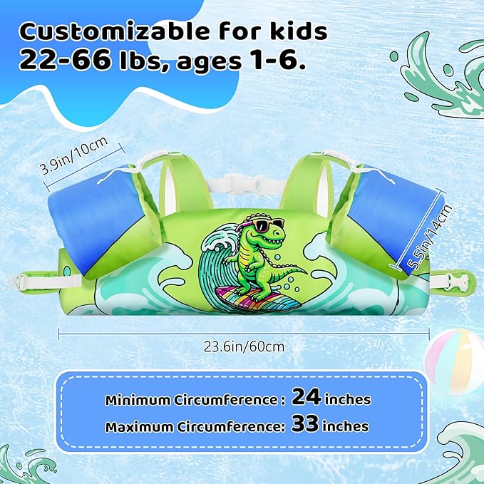 Vvinca Separable Toddler Swim Vest Fit 22-66 Lbs（1-6 Years）|2025 Newest 3 in 1 Pool Float & Arm Bands Boys and Girls, Adjustable Sturdy Safety for Infant 1 2 3 4 5 6 Year