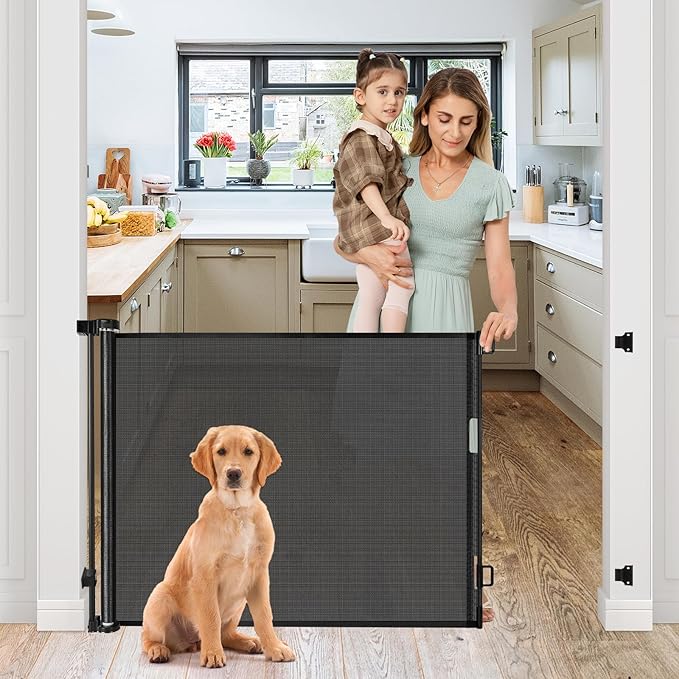 Retractable Dog Gate for Doorways 33” Tall X 55” Wide Retractable Baby Gates Outdoor Retractable Gate Retractable Mesh Gate Retractable Pet Gate Child Safety Gate Pet Gate for Stairs Outdoor Dog Gate