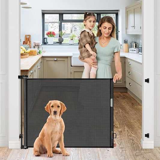 Retractable Dog Gate for Doorways 33” Tall X 55” Wide Retractable Baby Gates Outdoor Retractable Gate Retractable Mesh Gate Retractable Pet Gate Child Safety Gate Pet Gate for Stairs Outdoor Dog Gate
