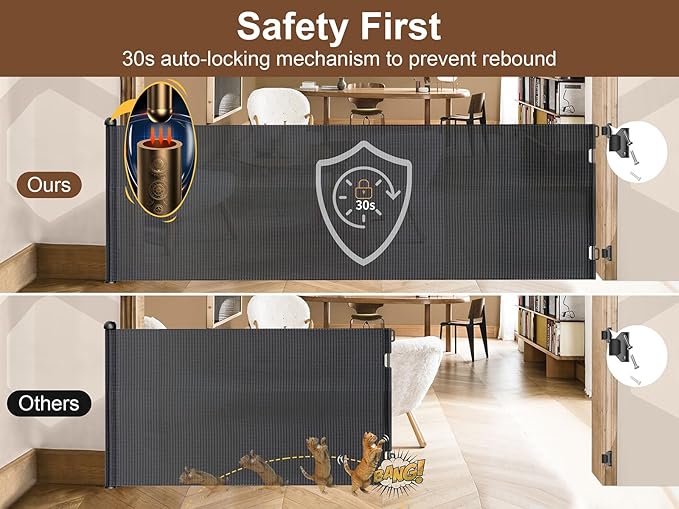 Retractable Baby Gate 120 Inch - BTXON 41" Extra Tall Mesh Long Gates for Stairs, Doorways, Hallways, Porch, Indoor, Outdoor(Black)