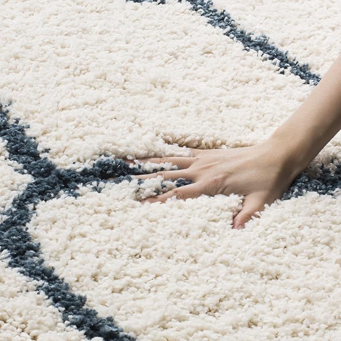 SAFAVIEH Hudson Shag Collection Runner Rug - 2'3" x 12', Ivory & Slate Blue, Trellis Design, Non-Shedding & Easy Care, 2-inch Thick Ideal for High Traffic Areas in Living Room, Bedroom (SGH280T)