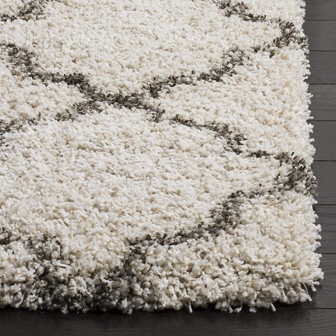 SAFAVIEH Hudson Shag Collection Area Rug - 9' x 12', Ivory & Grey, Moroccan Trellis Design, Non-Shedding & Easy Care, 2-inch Thick Ideal for High Traffic Areas in Living Room, Bedroom (SGH282A)