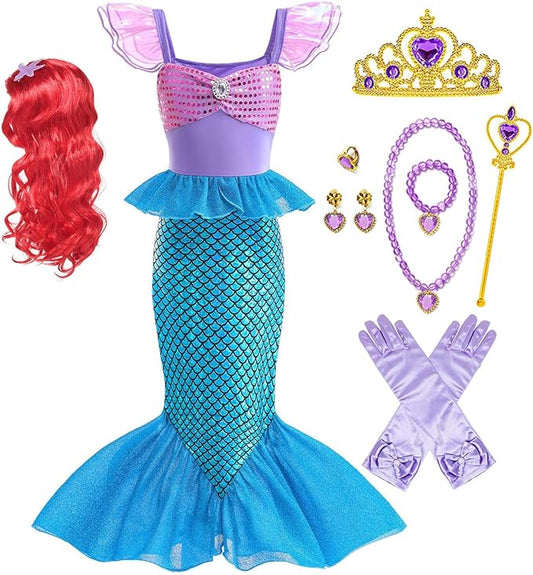 Little Girl Luxury Mermaid Costume Princess Dress for Girls with Accessories