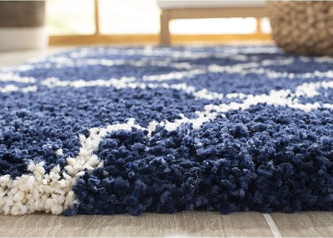 SAFAVIEH Hudson Shag Collection Runner Rug - 2'3" x 6', Navy & Ivory, Moroccan Trellis Design, Non-Shedding & Easy Care, 2-inch Thick Ideal for High Traffic Areas in Living Room, Bedroom (SGH282C)