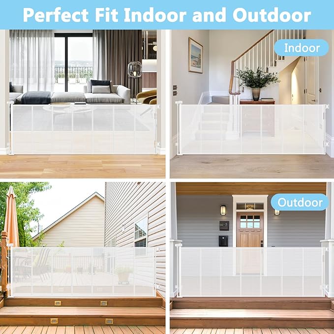 Reinforced 120 Inch Extra Wide Retractable Baby Gates For Doorways Extra Long Baby Gates for Large Openings Outdoor 10 Ft Retractable Child Gates for Doorways Indoor Retractable Dog Gate for The House