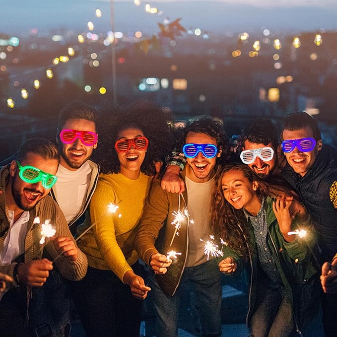 25 Packs LED Glasses 5 Neon Colors glow in the dark party supplies Favor for Kids Adult Glow sticks Light Up Glasses fit Holiday Birthday Valentine's Day and Halloween Party Supplies Cosplay Christmas