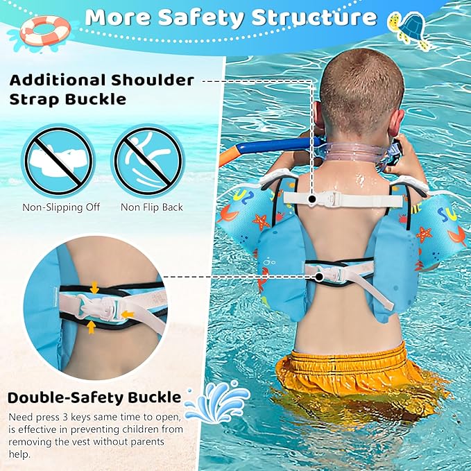 Vvinca Separable Toddler Swim Vest Fit 22-66 Lbs（1-6 Years）|2025 Newest 3 in 1 Pool Float & Arm Bands Boys and Girls, Adjustable Sturdy Safety for Infant 1 2 3 4 5 6 Year