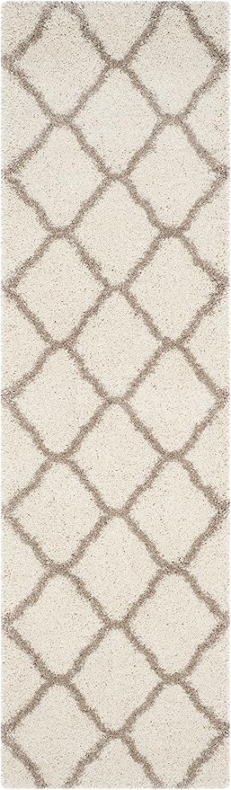 SAFAVIEH Hudson Shag Collection Runner Rug - 2'3" x 6', Ivory & Beige, Moroccan Trellis Design, Non-Shedding & Easy Care, 2-inch Thick Ideal for High Traffic Areas in Living Room, Bedroom (SGH283D)