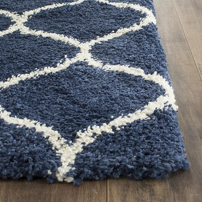 SAFAVIEH Hudson Shag Collection Accent Rug - 2' x 3', Navy & Ivory, Trellis Design, Non-Shedding & Easy Care, 2-inch Thick Ideal for High Traffic Areas in Entryway, Living Room, Bedroom (SGH280C)