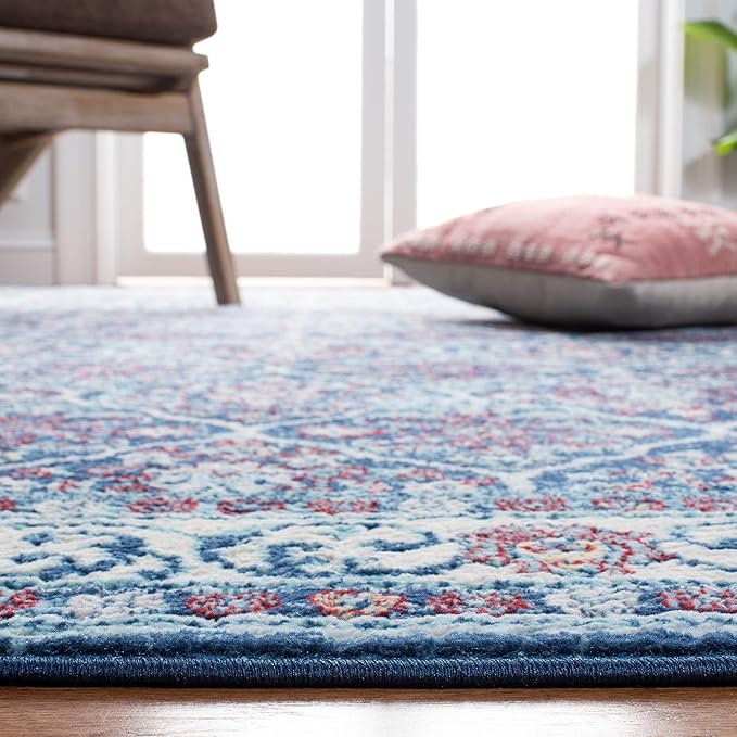 SAFAVIEH Brentwood Collection 5'3" x 7'6" Navy / Red BNT870N Oriental Damask Trellis Non-Shedding Living Room Bedroom Dining Home Office Area Rug