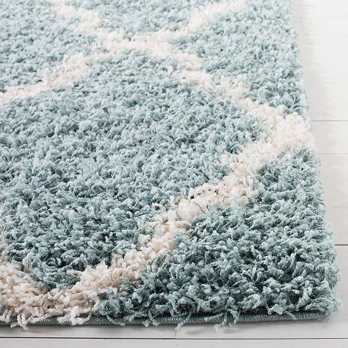 SAFAVIEH Dallas Shag Collection 2'3" x 6' Seafoam / Ivory SGDS257C Trellis Non-Shedding Living Room Bedroom Dining Room Entryway Plush 1.5-inch Thick Runner Rug
