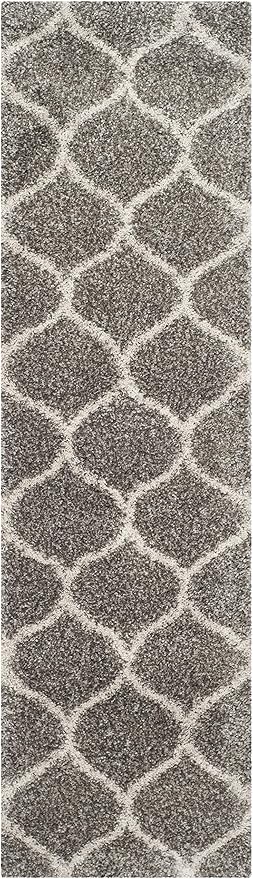 SAFAVIEH Hudson Shag Collection Runner Rug - 2'3" x 8', Grey & Ivory, Moroccan Trellis Design, Non-Shedding & Easy Care, 2-inch Thick Ideal for High Traffic Areas in Living Room, Bedroom (SGH280B)