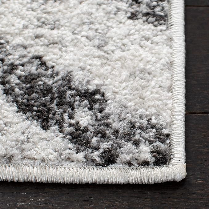 SAFAVIEH Adirondack Collection Runner Rug - 2'6" x 8', Ivory & Grey, Modern Geometric Distressed Design, Non-Shedding & Easy Care, Ideal for High Traffic Areas in Living Room, Bedroom (ADR253A)