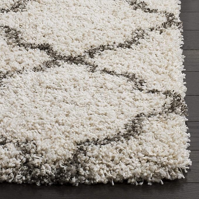 SAFAVIEH Hudson Shag Collection Runner Rug - 2'3" x 20', Ivory & Grey, Moroccan Trellis Design, Non-Shedding & Easy Care, 2-inch Thick Ideal for High Traffic Areas in Living Room, Bedroom (SGH282A)