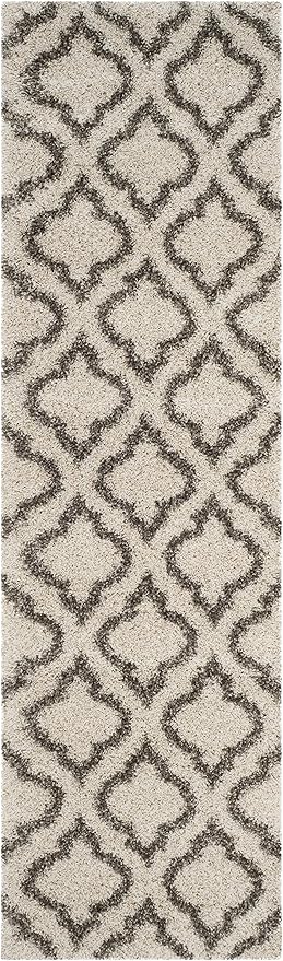 SAFAVIEH Hudson Shag Collection Runner Rug - 2'3" x 6', Ivory & Grey, Moroccan Design, Non-Shedding & Easy Care, 2-inch Thick Ideal for High Traffic Areas in Living Room, Bedroom (SGH284A)