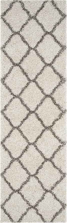 SAFAVIEH Hudson Shag Collection Runner Rug - 2'3" x 12', Ivory & Grey, Moroccan Trellis Design, Non-Shedding & Easy Care, 2-inch Thick Ideal for High Traffic Areas in Living Room, Bedroom (SGH283A)