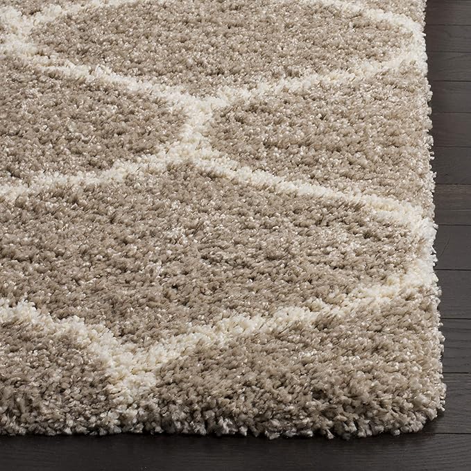 SAFAVIEH Hudson Shag Collection Runner Rug - 2'3" x 18', Beige & Ivory, Trellis Design, Non-Shedding & Easy Care, 2-inch Thick Ideal for High Traffic Areas in Living Room, Bedroom (SGH280S)