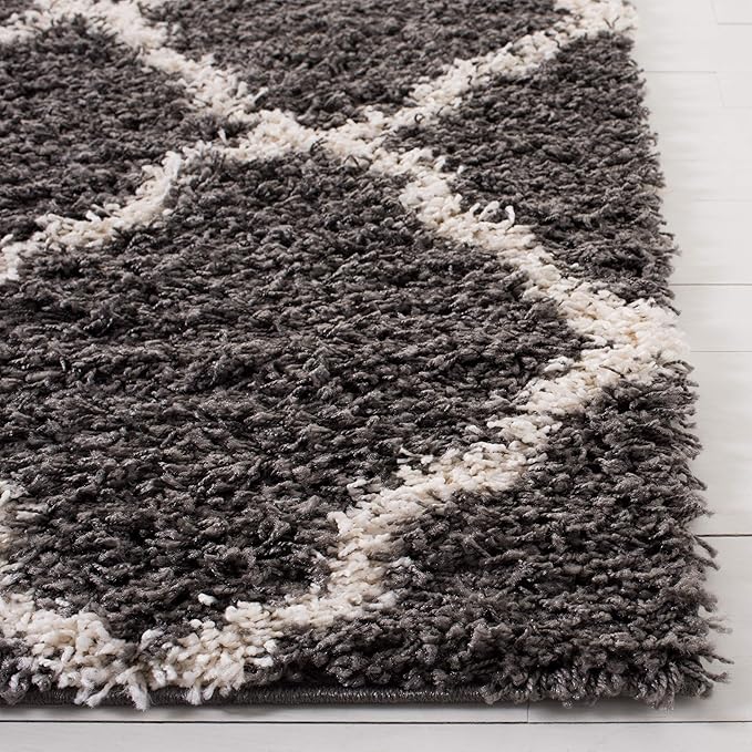 SAFAVIEH Dallas Shag Collection 2'3" x 8' Dark Grey/Ivory SGDS257A Trellis Non-Shedding Living Room Bedroom Dining Room Entryway Plush 1.5-inch Thick Runner Rug