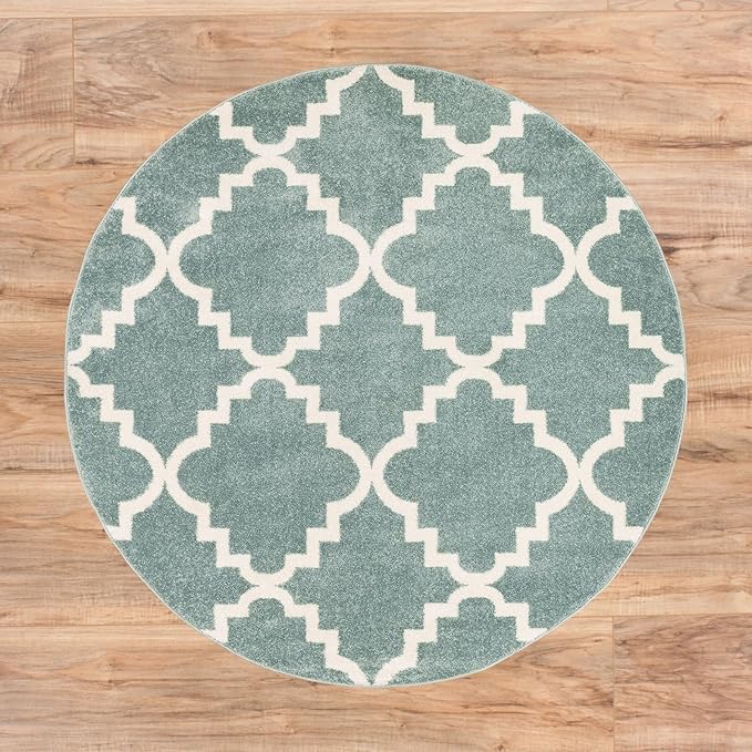 Well Woven Sydney LuLu's Lattice Light Blue Modern Geometric Trellis Area Rug 5'3" Round