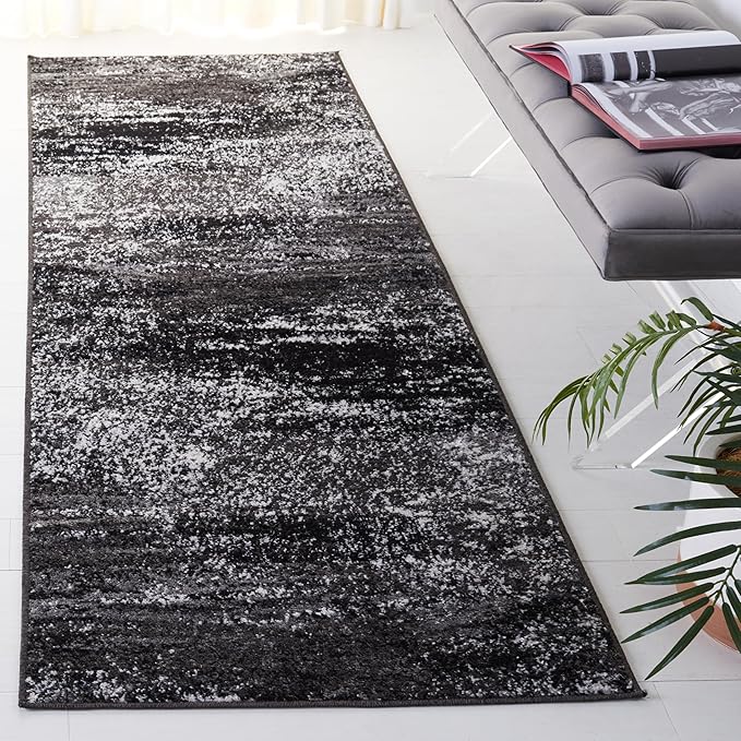 SAFAVIEH Adirondack Collection Runner Rug - 2'6" x 6', Silver & Black, Modern Abstract Design, Non-Shedding & Easy Care, Ideal for High Traffic Areas in Living Room, Bedroom (ADR112A)