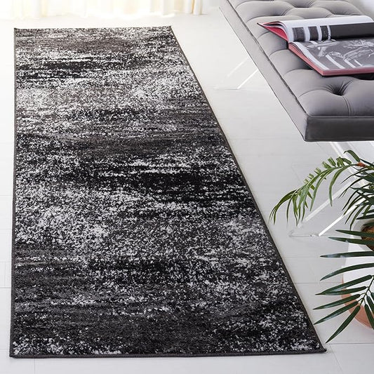 SAFAVIEH Adirondack Collection Runner Rug - 2'6" x 6', Silver & Black, Modern Abstract Design, Non-Shedding & Easy Care, Ideal for High Traffic Areas in Living Room, Bedroom (ADR112A)