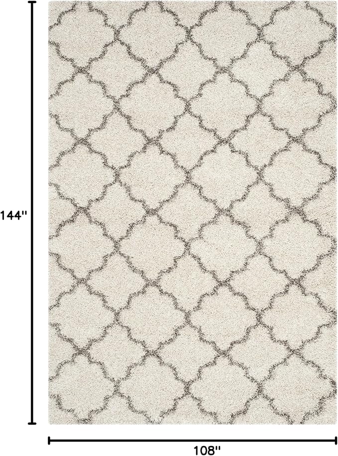 SAFAVIEH Hudson Shag Collection Area Rug - 9' x 12', Ivory & Grey, Moroccan Trellis Design, Non-Shedding & Easy Care, 2-inch Thick Ideal for High Traffic Areas in Living Room, Bedroom (SGH282A)