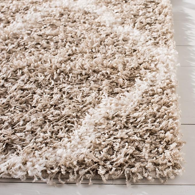 SAFAVIEH Dallas Shag Collection 2'3" x 8' Beige/Ivory SGDS257D Trellis Non-Shedding Living Room Bedroom Dining Room Entryway Plush 1.5-inch Thick Runner Rug