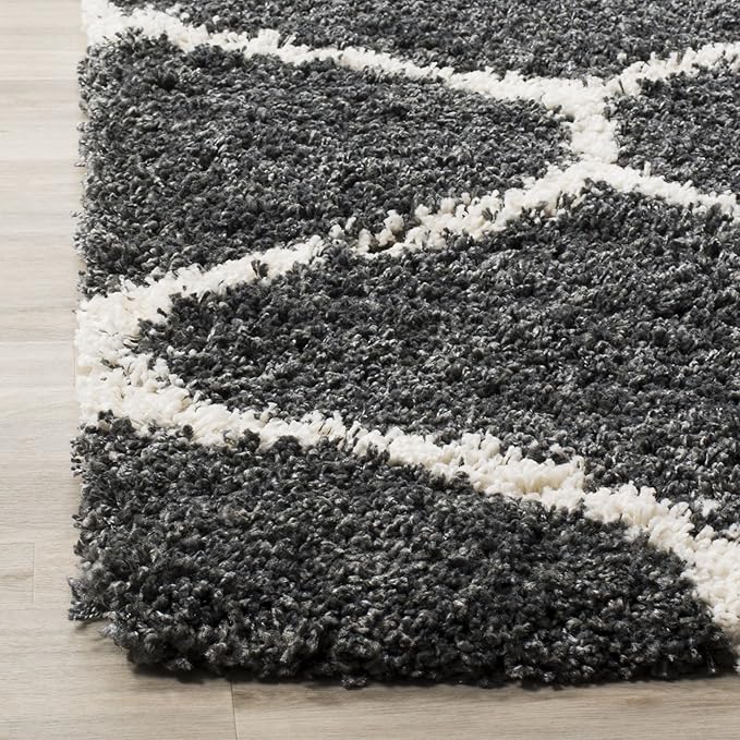SAFAVIEH Hudson Shag Collection Accent Rug - 4' x 6', Dark Grey & Ivory, Trellis Design, Non-Shedding & Easy Care, 2-inch Thick Ideal for High Traffic Areas in Entryway, Living Room, Bedroom (SGH280G)