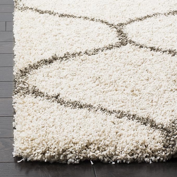SAFAVIEH Hudson Shag Collection Runner Rug - 2'3" x 14', Ivory & Grey, Moroccan Trellis Design, Non-Shedding & Easy Care, 2-inch Thick Ideal for High Traffic Areas in Living Room, Bedroom (SGH280A)