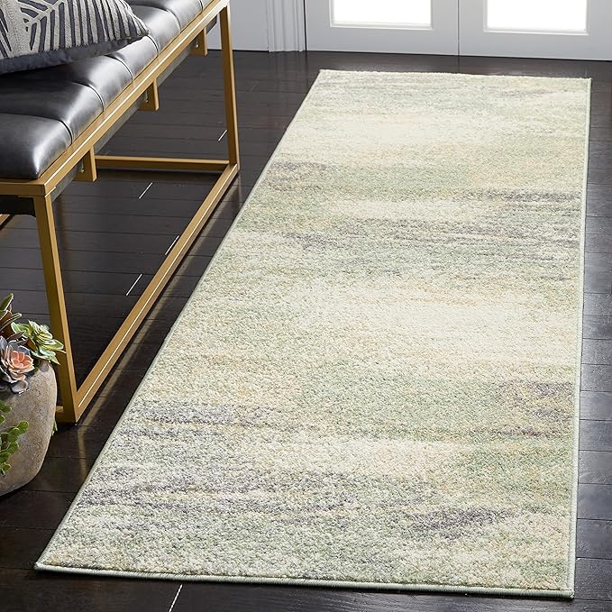 SAFAVIEH Adirondack Collection Runner Rug - 2'6" x 12', Ivory & Sage, Modern Abstract Design, Non-Shedding & Easy Care, Ideal for High Traffic Areas in Living Room, Bedroom (ADR112W)