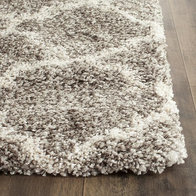 SAFAVIEH Hudson Shag Collection Runner Rug - 2'3" x 12', Grey & Ivory, Moroccan Trellis Design, Non-Shedding & Easy Care, 2-inch Thick Ideal for High Traffic Areas in Living Room, Bedroom (SGH282B)