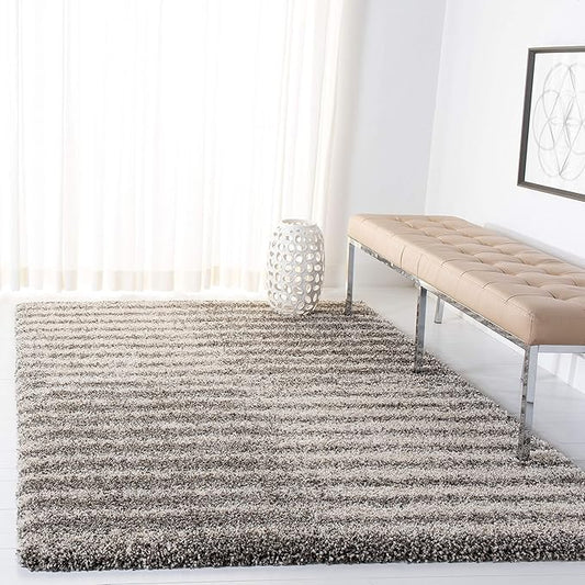 SAFAVIEH Hudson Shag Collection 7' Square Grey/Ivory SGH298F Modern Abstract Non-Shedding Living Room Bedroom Dining Room Entryway Plush 2-inch Thick Area Rug