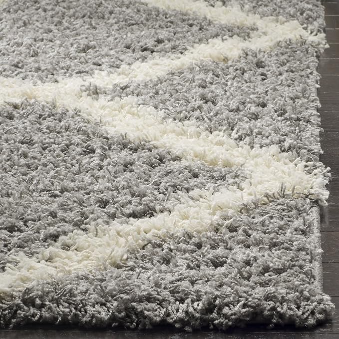 SAFAVIEH Dallas Shag Collection 2'3" x 6' Grey/Ivory SGDS257G Trellis Non-Shedding Living Room Bedroom Dining Room Entryway Plush 1.5-inch Thick Runner Rug