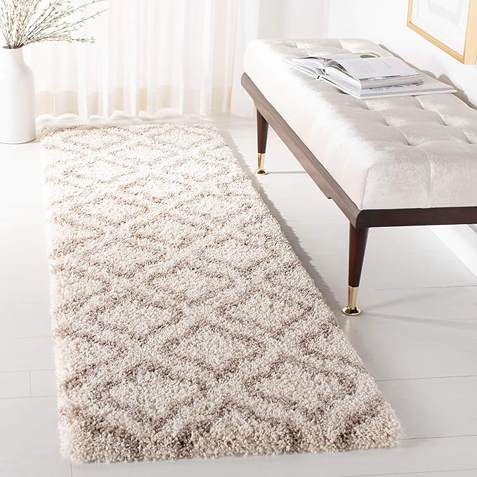 SAFAVIEH Hudson Shag Collection Runner Rug - 2'3" x 14', Ivory & Beige, Moroccan Design, Non-Shedding & Easy Care, 2-inch Thick Ideal for High Traffic Areas in Living Room, Bedroom (SGH284D)