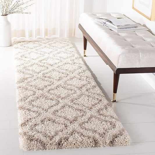 SAFAVIEH Hudson Shag Collection Runner Rug - 2'3" x 14', Ivory & Beige, Moroccan Design, Non-Shedding & Easy Care, 2-inch Thick Ideal for High Traffic Areas in Living Room, Bedroom (SGH284D)