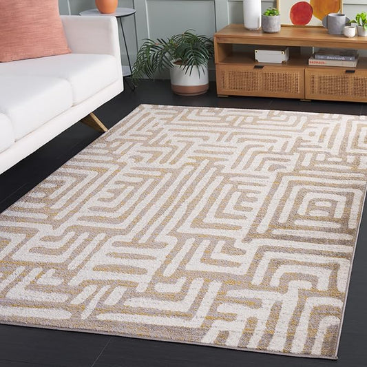 SAFAVIEH Amsterdam Collection Area Rug - 6'7" x 9'2", Ivory & Mauve, Modern Abstract Design, Non-Shedding & Easy Care, Ideal for High Traffic Areas in Living Room, Bedroom (AMS106A)