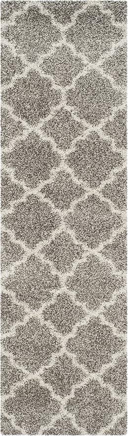 SAFAVIEH Hudson Shag Collection Runner Rug - 2'3" x 12', Grey & Ivory, Moroccan Trellis Design, Non-Shedding & Easy Care, 2-inch Thick Ideal for High Traffic Areas in Living Room, Bedroom (SGH282B)