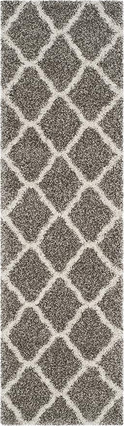 SAFAVIEH Hudson Shag Collection Runner Rug - 2'3" x 8', Grey & Ivory, Moroccan Trellis Design, Non-Shedding & Easy Care, 2-inch Thick Ideal for High Traffic Areas in Living Room, Bedroom (SGH283B)