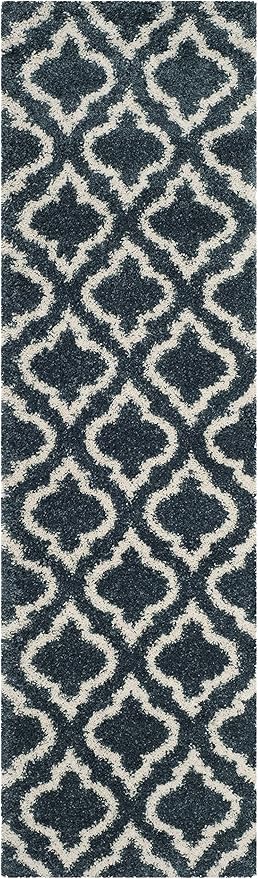 SAFAVIEH Hudson Shag Collection Runner Rug - 2'3" x 8', Slate Blue & Ivory, Moroccan Design, Non-Shedding & Easy Care, 2-inch Thick Ideal for High Traffic Areas in Living Room, Bedroom (SGH284L)