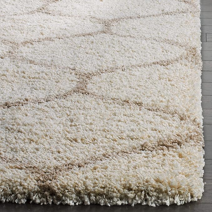 SAFAVIEH Hudson Shag Collection Runner Rug - 2'3" x 16', Ivory & Beige, Trellis Design, Non-Shedding & Easy Care, 2-inch Thick Ideal for High Traffic Areas in Living Room, Bedroom (SGH280D)