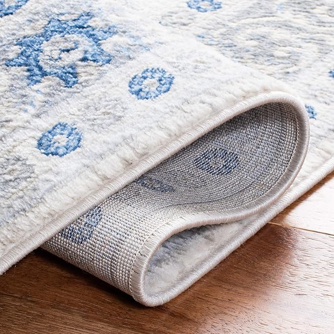 SAFAVIEH Brentwood Collection 6' x 9' Ivory/Blue BNT870A Oriental Damask Trellis Non-Shedding Living Room Bedroom Dining Home Office Area Rug